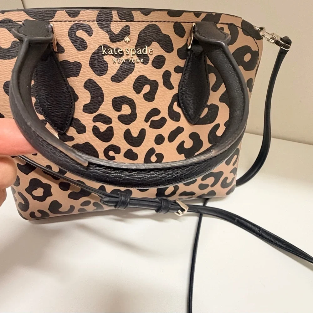 Kate Spade Darcy Graphic Leopard Small Satchel Crossbody Bag Black Trim office